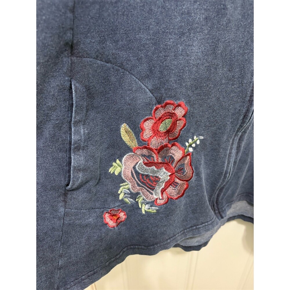 For Cynthia Vest Womens 2XL Blue Hooded Sleeveless Full Zip Floral Tunic - Picture 3 of 8